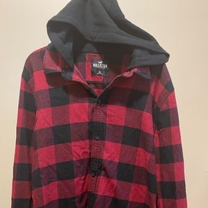 Hollister men’s Buffalo plaid flannel hoodie size XL
